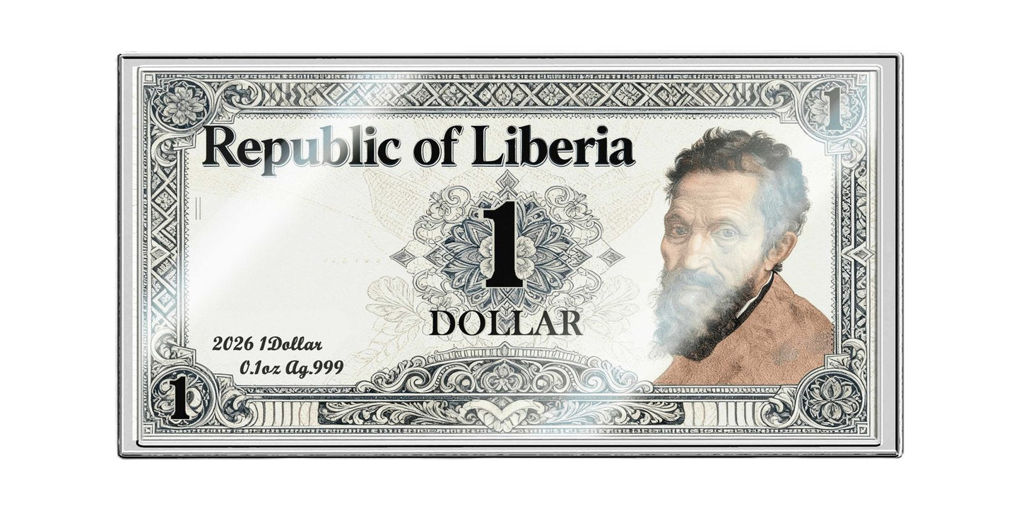 In Stock! 2026 Liberia Creation of Adam 1/10 oz Silver Foil Note. In Silver We Trust! (03/26)