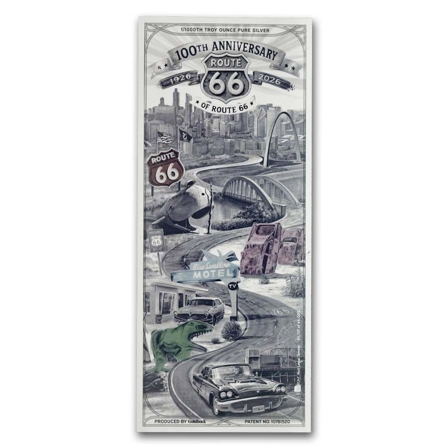 2-Day Offer: 1/1000 oz Goldback 100th Anniversary Route 66 Silver Note