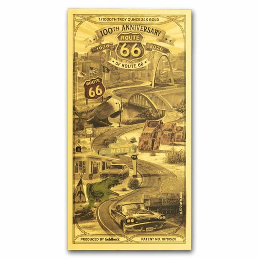 2-Day Offer: 1/1000 oz Goldback 100th Anniversary Route 66 Gold Note (Mintage TBD - Limited Production)