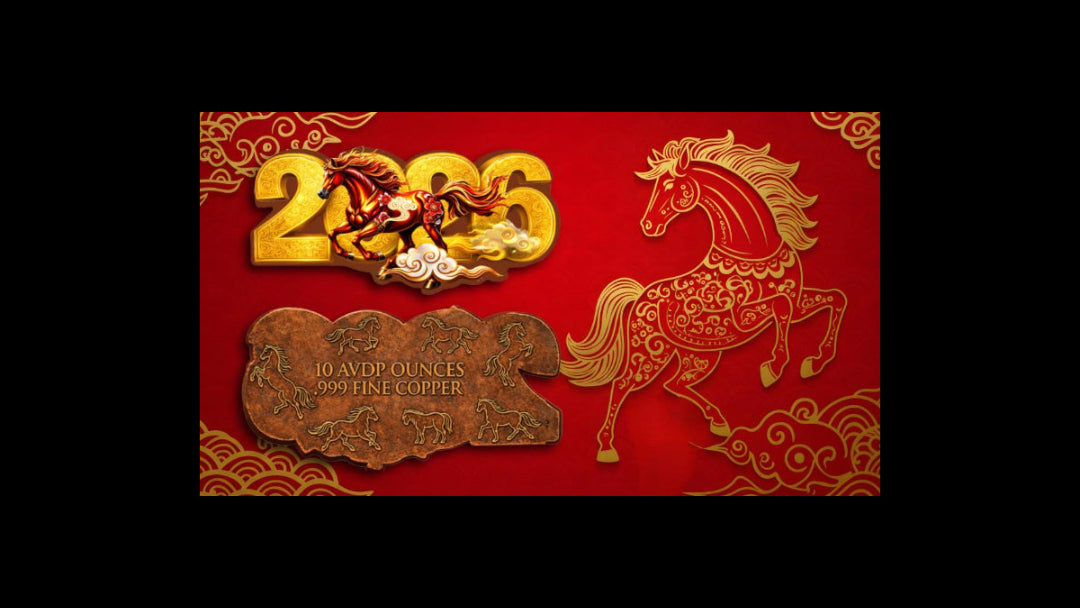 2026 Year of the Horse Colorized Shaped 10 oz Copper Medal