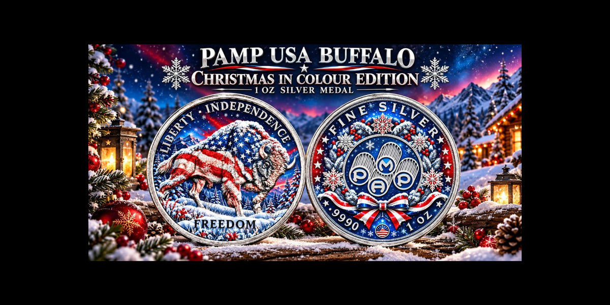 PAMP USA Buffalo Christmas in Colour Edition 1 oz Silver Medal (299 Mintage)