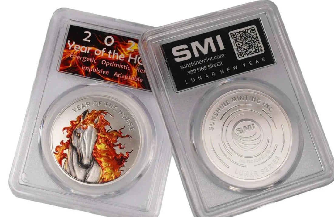 In Stock! 2026 1oz Colorized Lunar Fire House .999 Silver Medal Slab