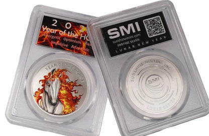 In Stock! 2026 1oz Colorized Lunar Fire House .999 Silver Medal Slab