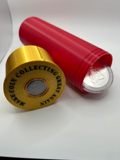 Shotgun Shell XL- Holds (20) 1 oz Coins or Rounds with Foam Capsules! Coin capsule tubes. Coin capsule case.