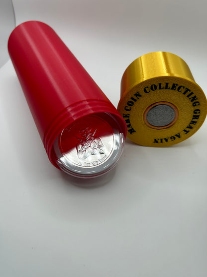 Shotgun Shell XL- Holds (20) 1 oz Coins or Rounds with Foam Capsules! Coin capsule tubes. Coin capsule case.