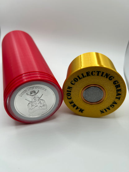 Shotgun Shell XL- Holds (20) 1 oz Coins or Rounds with Foam Capsules! Coin capsule tubes. Coin capsule case.