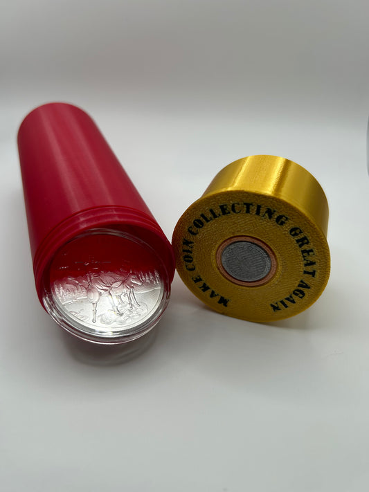 Shotgun Shell L- Holds (20) 1 oz Coins or Rounds in Airtite Capsules! Coin capsule tubes. Coin capsule case.