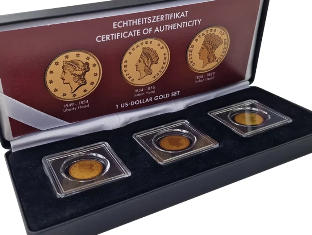 In Stock! Liberia U.S. Pre-1933 Gold Dollar Tribute 3 x 1/1000 oz Gold Coin Set