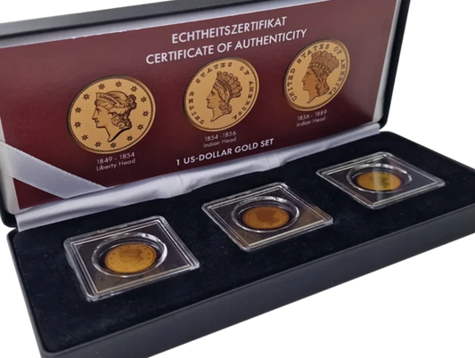 In Stock! Liberia U.S. Pre-1933 Gold Dollar Tribute 3 x 1/1000 oz Gold Coin Set