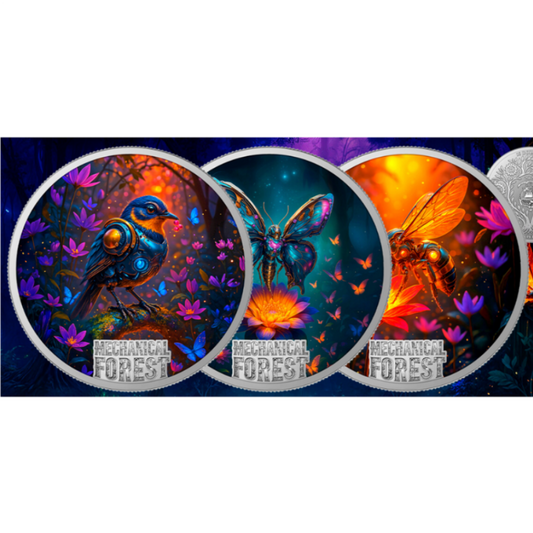 2026 Liberia Mechanical Forest 3 x 1 oz Silver Coin Set (04/01)