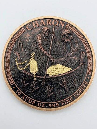 In Stock! Charon Ferryman’s Toll 10 AVDP oz .999 Fine Copper Medal with Selective Gold Gilded Limited Edition