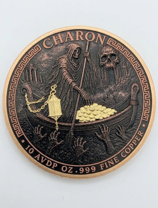 In Stock! Charon Ferryman’s Toll 10 AVDP oz .999 Fine Copper Medal with Selective Gold Gilded Limited Edition
