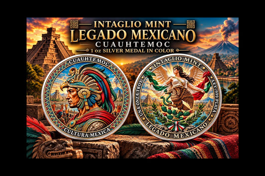 Intaglio Mint Legado Mexicano Cuauhtemoc 1 oz Silver Medal in Color (75 Mintage)