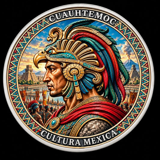 Intaglio Mint Legado Mexicano Cuauhtemoc 1 oz Silver Medal in Color (75 Mintage)
