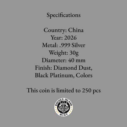 In Stock! 2026 China Panda Triple Black Diamond Edition 30g Silver Coin (04/06)