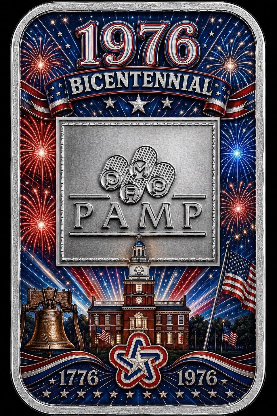 In Stock! Complete Set! PAMP USA 1776, 1876, 1976, and 2026! CENTENNIAL 1 oz Silver Bar (250 Mintage)