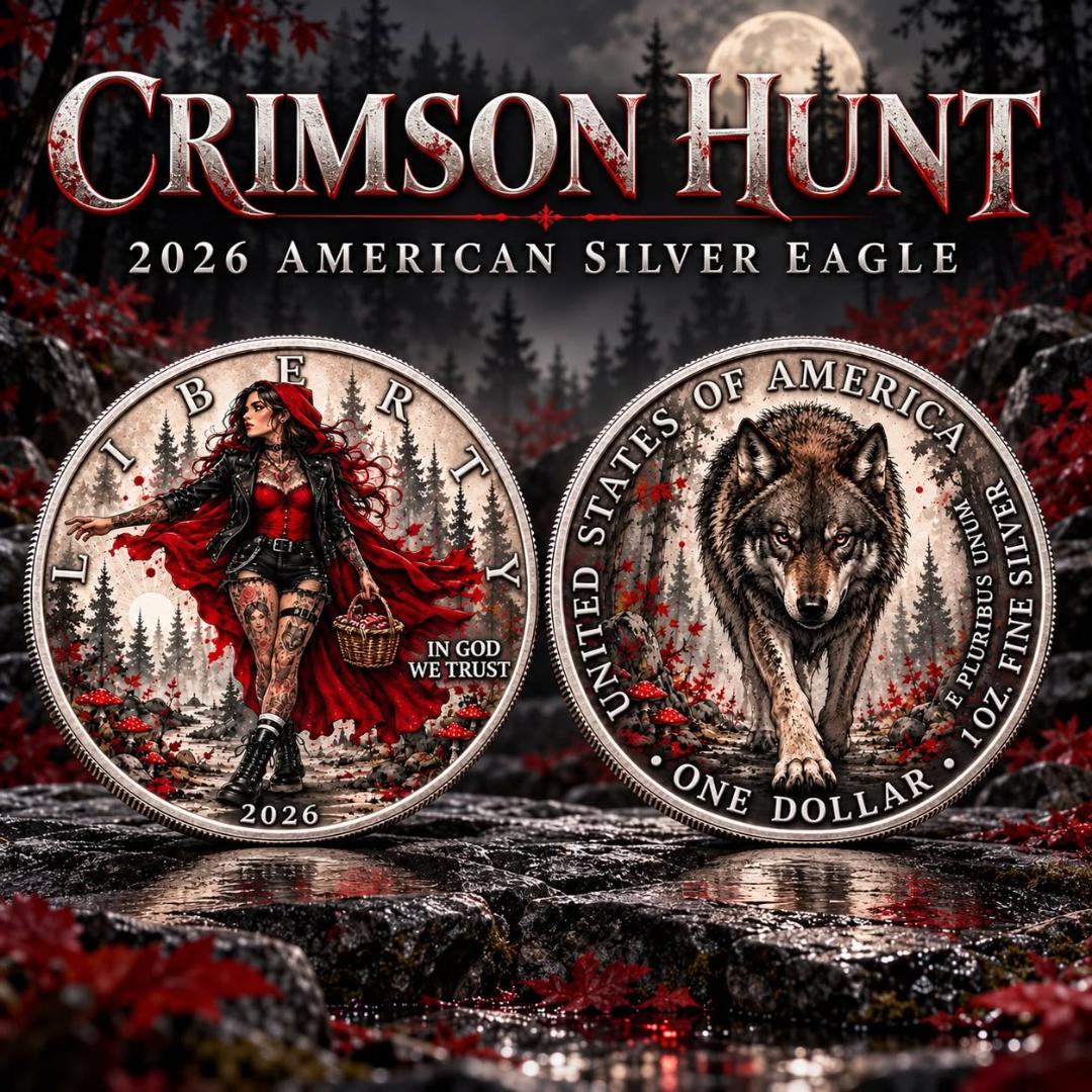 Estimate: 2026 American Silver Eagle Crimson Hunt 1 oz Silver Coin in Capsule w/COA (499 Mintage)