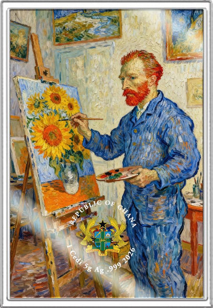 In Stock! 2026 Ghana Van Gogh Self Portrait 5g Silver Foil. In Silver We Trust!