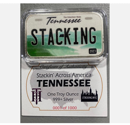 In Stock! Stackin Across America Tennessee 1 oz Silver Bar