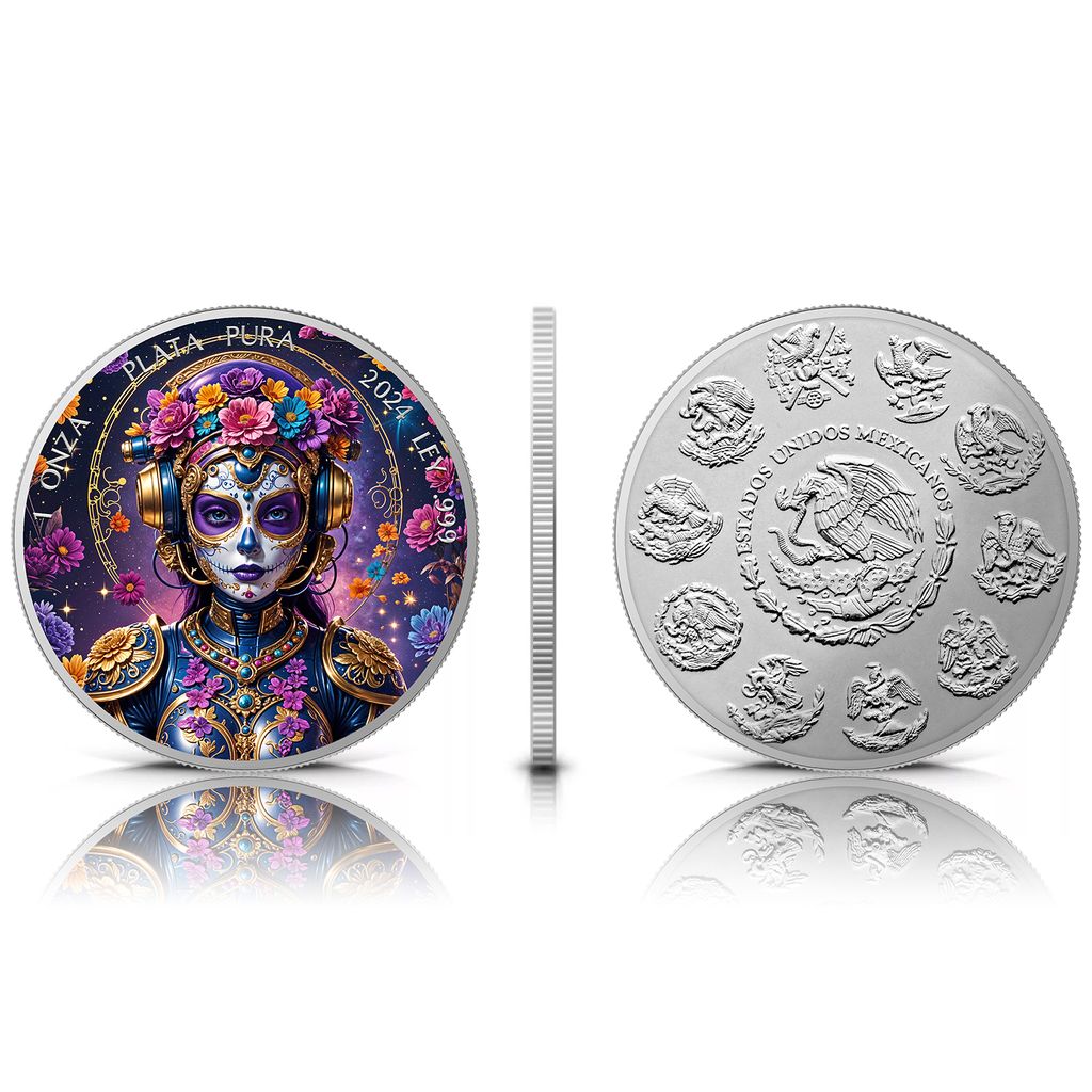 In Stock! 2024 1 Oz 999 Silver Mexico Libertad Dia De Los Muertos Steampunk Lady Colorized