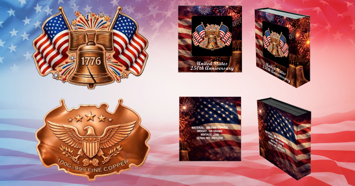 100 Gram Spirit of 1776 Colorized Copper in Display Box (4/12)