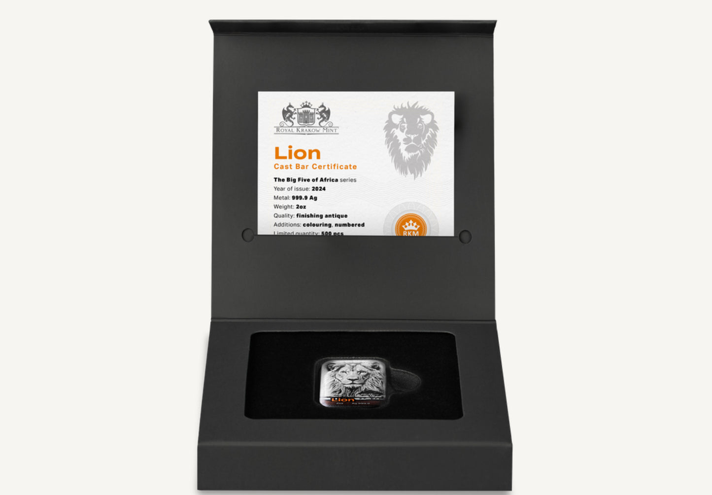 Royal Krakow Mint The Big Five of Africa - Lion Cast 2 oz Silver Bar (05/08)