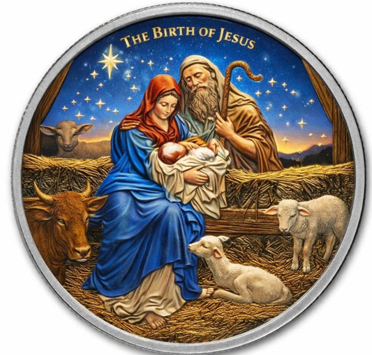 Estimate! 2025 Niue 1 oz Silver Wonders of Christ Nativity Double Sided COLORIZED in Capsule (50 Mintage)