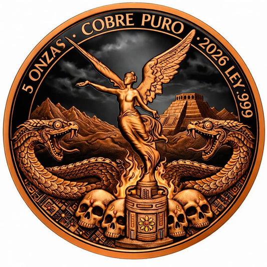 See the Back! 2026 Libertad Aztec Serpents Colorized 5 oz Copper Medal (04/13)