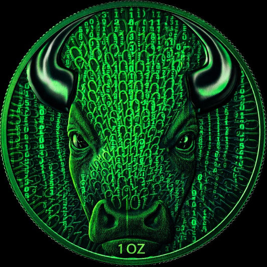 2026 United Crypto States Binary Bull Matrix Colorized 1 oz Silver Coin in Capsule w/COA (50 Mintage)