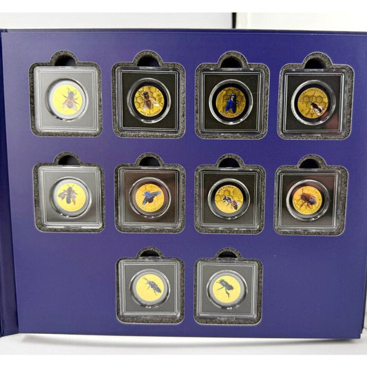 In Stock! Chad Wonderful World of Bees Colorized 10 x 1/1000 oz Gold Coin Set
