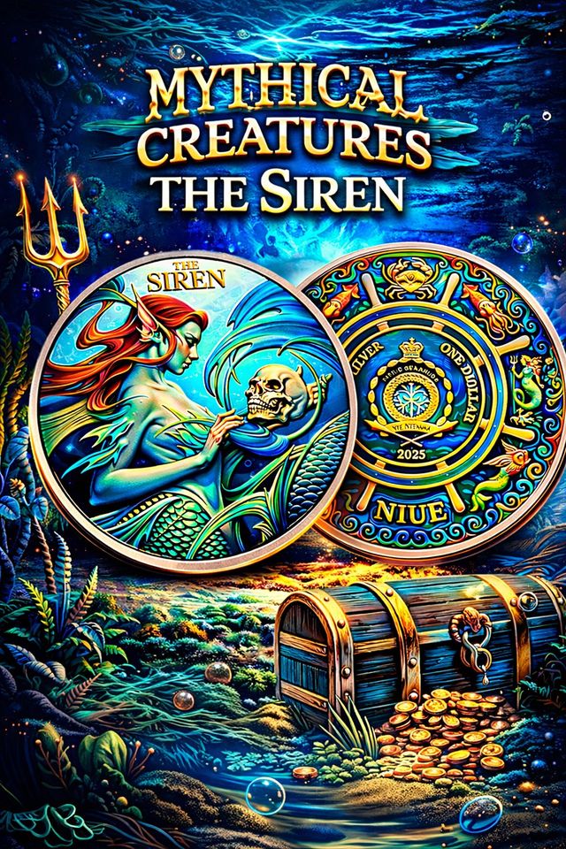In Stock! 2025 Niue Mythical Creatures Siren Colorized 1 oz Silver Coin