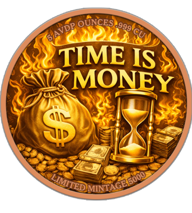 Deal of the week! 5oz Time is Money Colorized Copper in Capsule