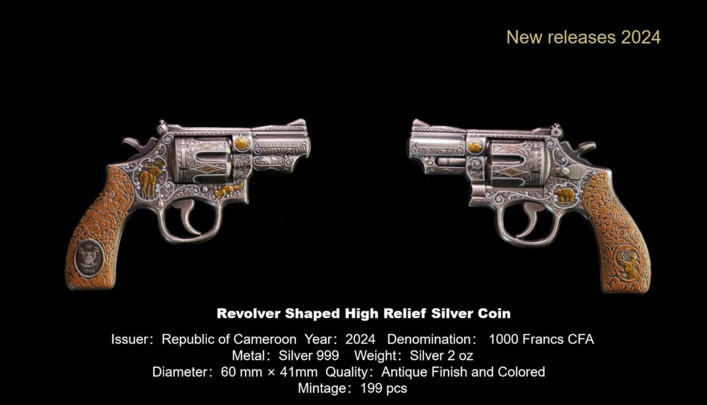 2024 Cameroon Revolver Shaped 2 oz Silver Coin (04/26)