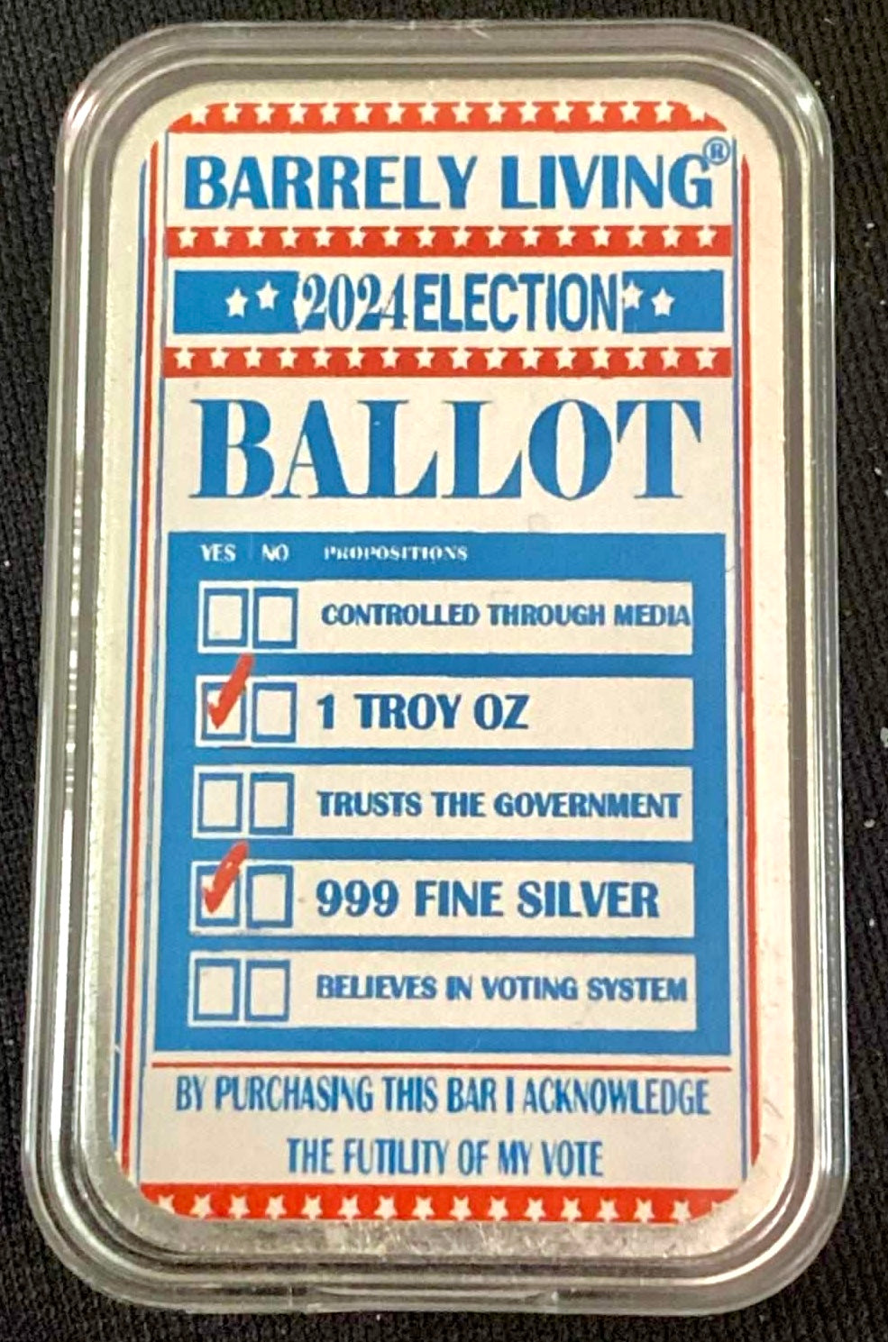 2024 Election Ballot Colorized 1 oz Silver Bar