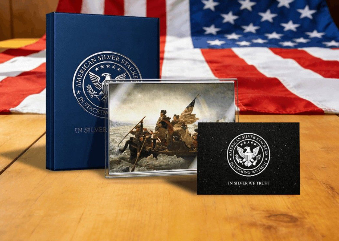 In Stock! 2026 Ghana Washington Crossing the Delaware 5g Silver Foil Note. In Silver We Trust!