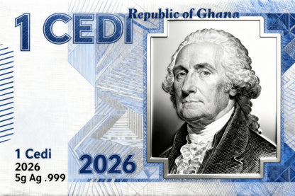 In Stock! 2026 Ghana Washington Crossing the Delaware 5g Silver Foil Note. In Silver We Trust!