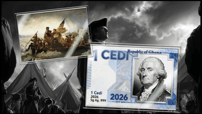 In Stock! 2026 Ghana Washington Crossing the Delaware 5g Silver Foil Note. In Silver We Trust!