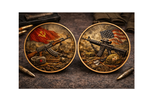 See the Back! 2026 Rifles of War X 2 - 1oz .999 Copper Colorized Medals in Infinity Capsule