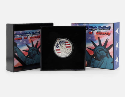 In Stock! 2025 1 oz Antique Colorized Samoa Silver Statue of Liberty Coin (Box, CoA)