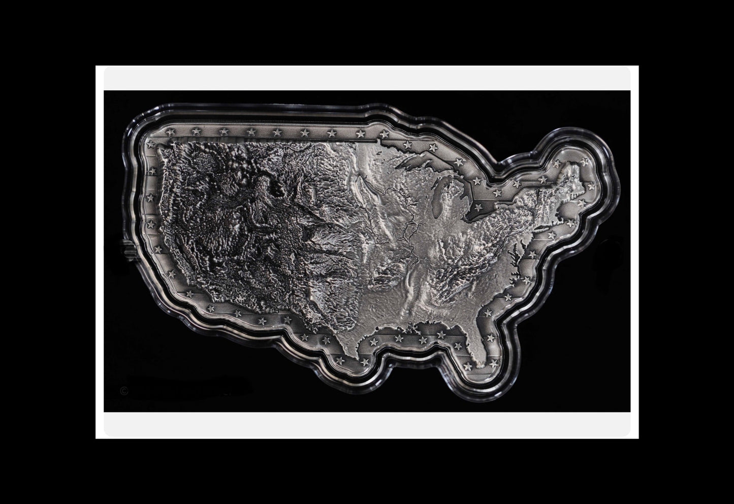 In Stock! Map of the United States of America 2 oz Silver Stacker Shaped w/ Capsule