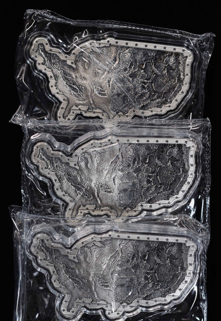 In Stock! Map of the United States of America 2 oz Silver Stacker Shaped w/ Capsule