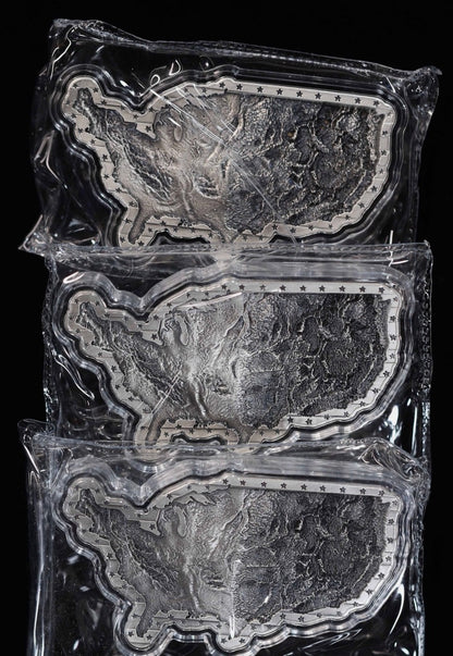In Stock! Map of the United States of America 2 oz Silver Stacker Shaped w/ Capsule