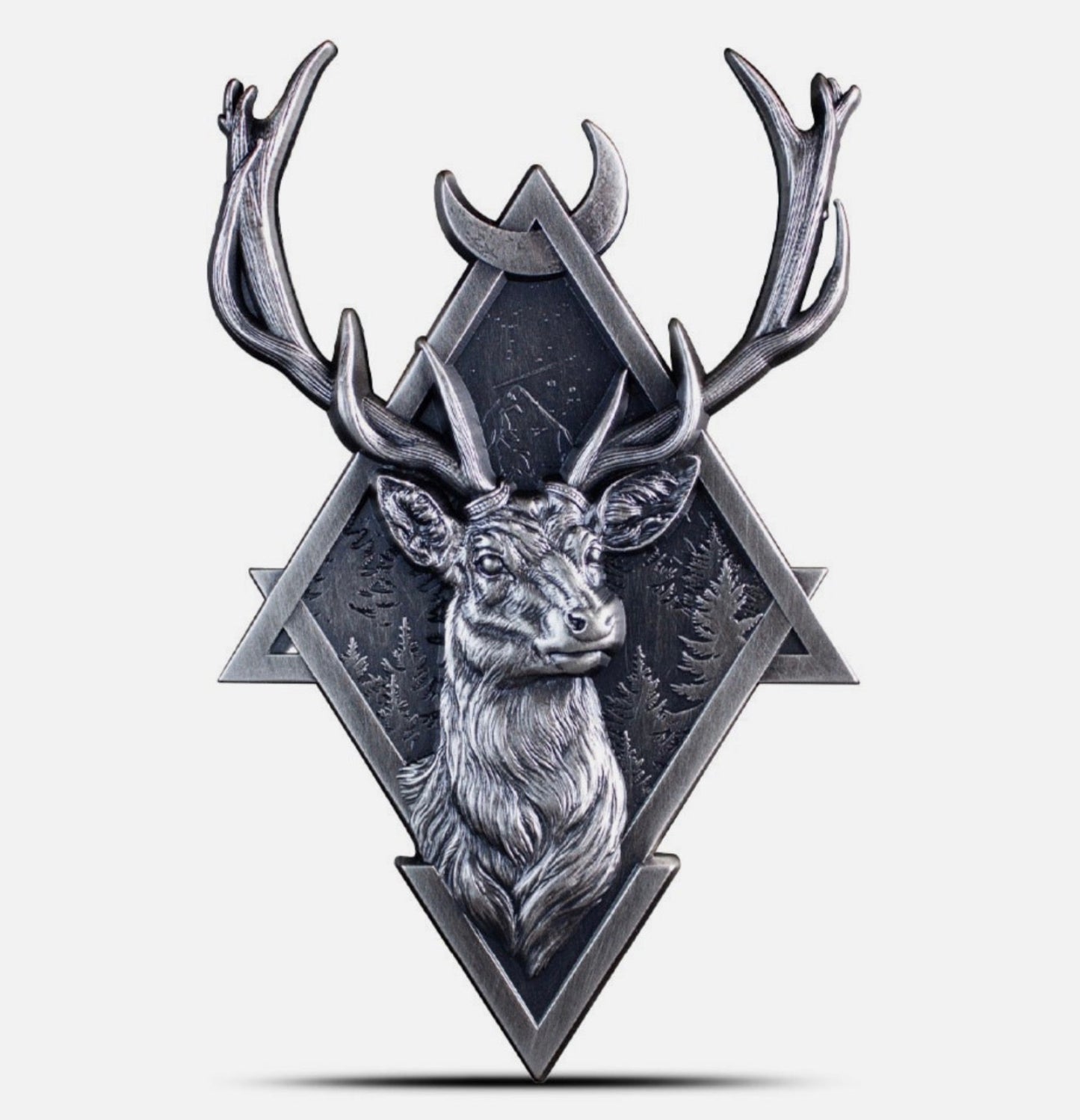 In Stock! 2 oz Korea Antique Geometric Deer Silver Stackable (High Relief)