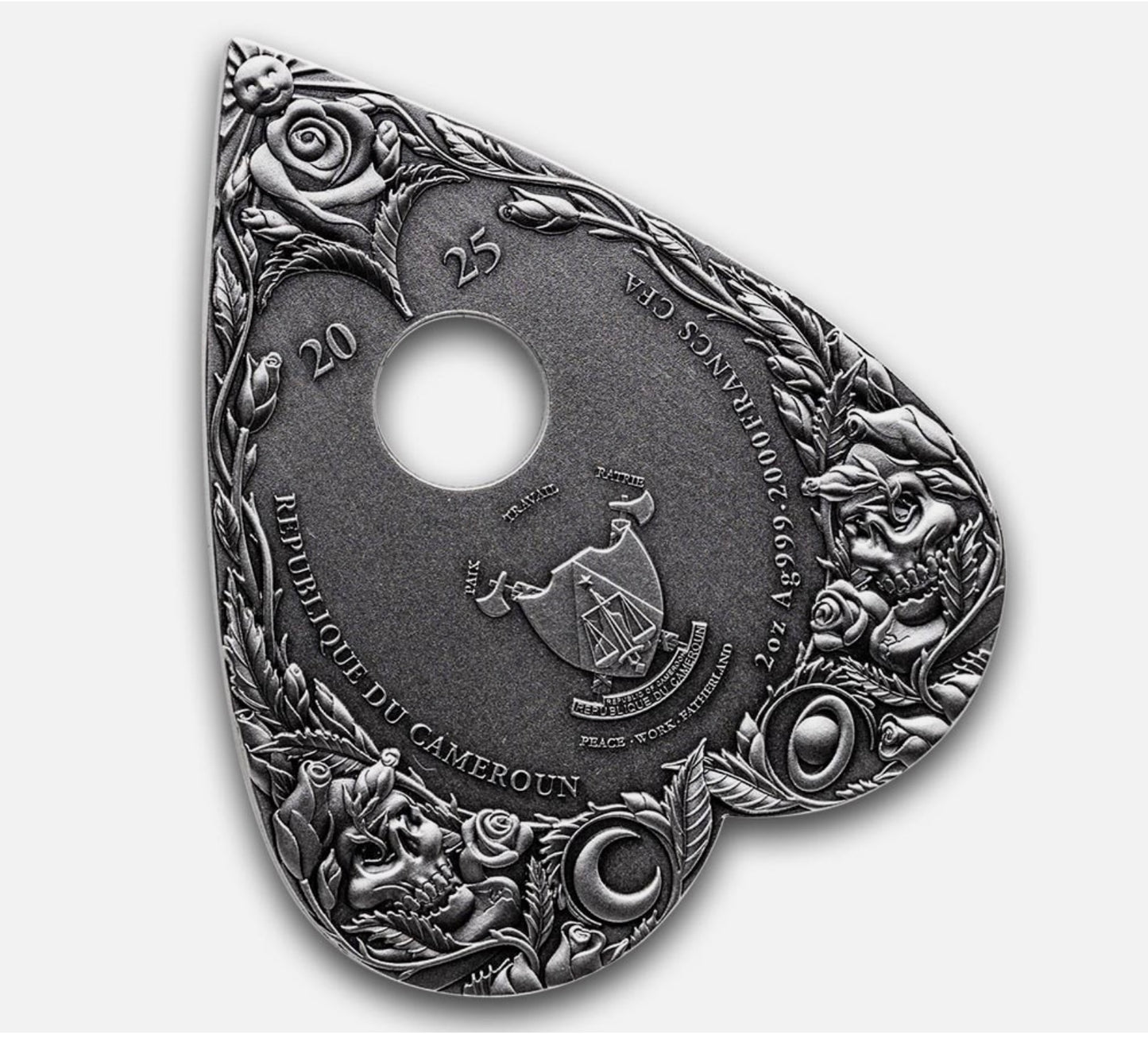 In Stock! 2025 Republic of Cameroon 2 oz Silver Ouija (Spirit Board) Shaped Coin