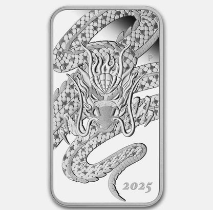 In Stock! 2025 Australia Dragon Bar PROOF 1 oz Silver Coin