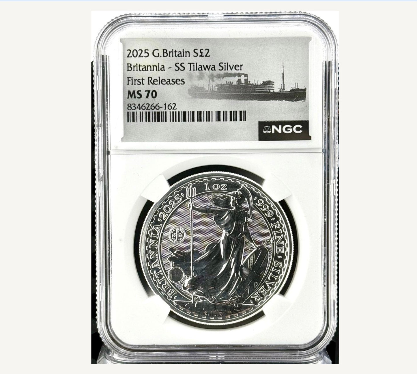 In Stock! 2025 Great Britain Britannia SS Tilawa Shipwreck 1 oz Silver Coin NGC MS70 FR