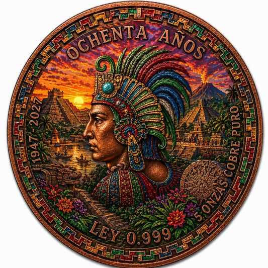 1947-2027 Mexico 5 Pesos Cuahtemoc 80 Year Anniversary 5 oz Copper (Open Mintage)