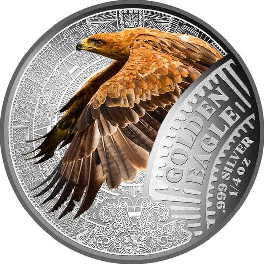 2026 Cameroon Mexican Cinco Grandes Golden Eagle 1/4 oz Silver Coin in Card (04/20)