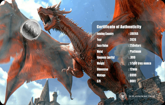 2026 Liberia Ancient Celt Dragon  1/500 oz Platinum Coin in Card (6,999 Mintage)