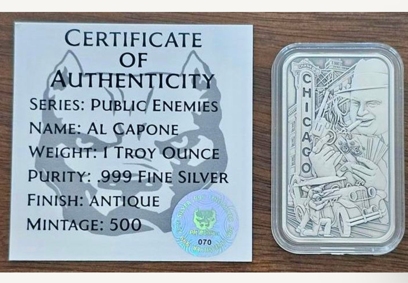 Public Enemies Al Capone 1 oz Silver Bar (Proof & Antiqued)(06/13)